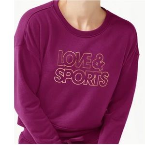 Love and Sport Crop Style Sweatshirt , NWT beautiful magenta color w/ gold trim